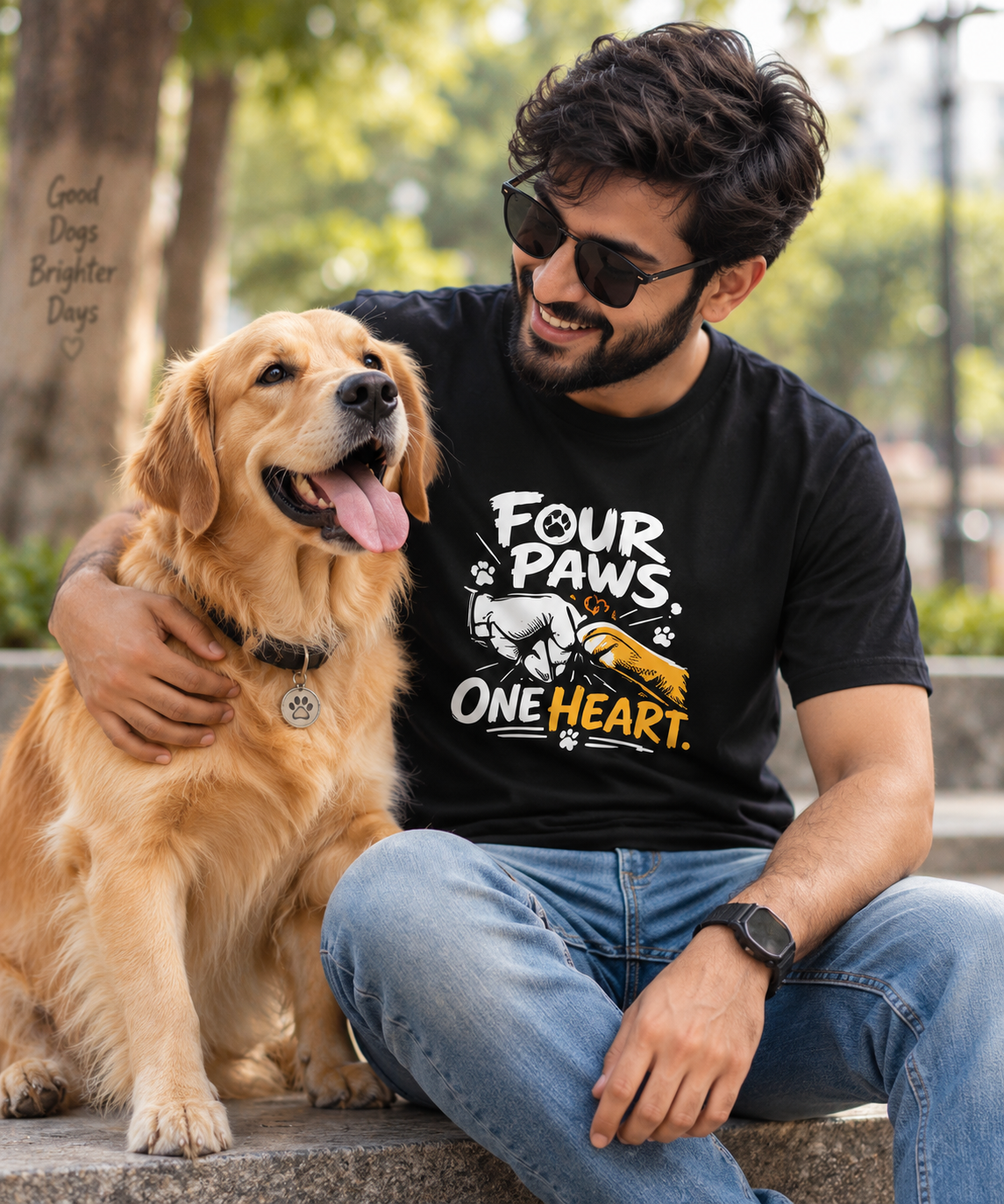 Four Paws. One Heart. – Dog Lover T-Shirt.